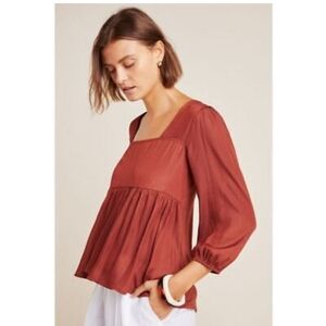 Dolan‎ Anthropologie Cherie Baby Doll Shirt Tunic Rust Orange Small
